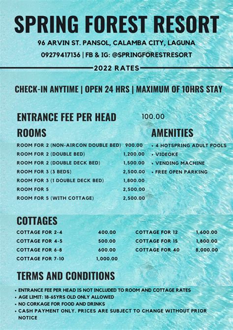 Spring Forest Resort Rates .